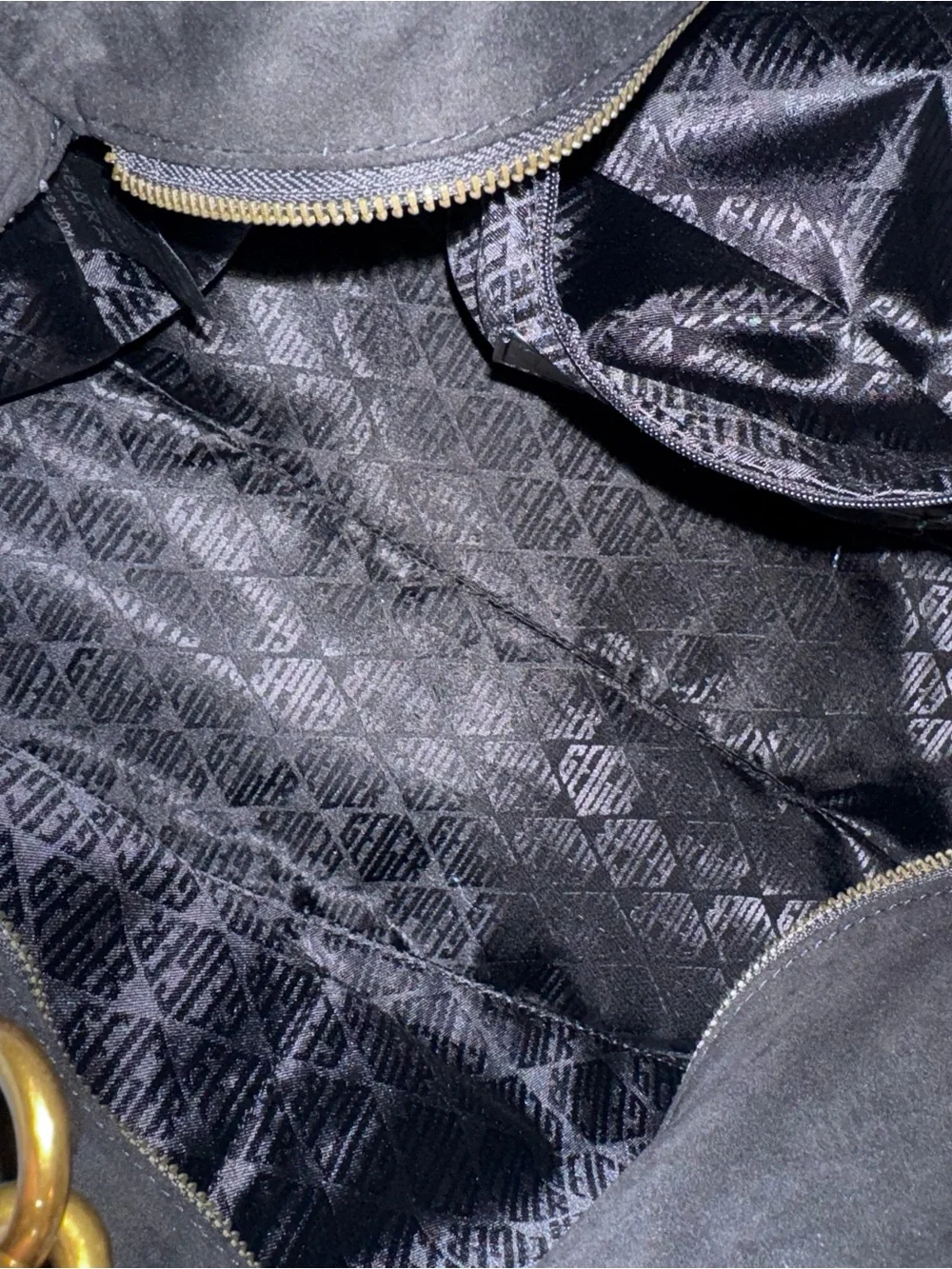 Large Kurt Geiger Quilted Blue Denim Tote with Gold Chain Handles